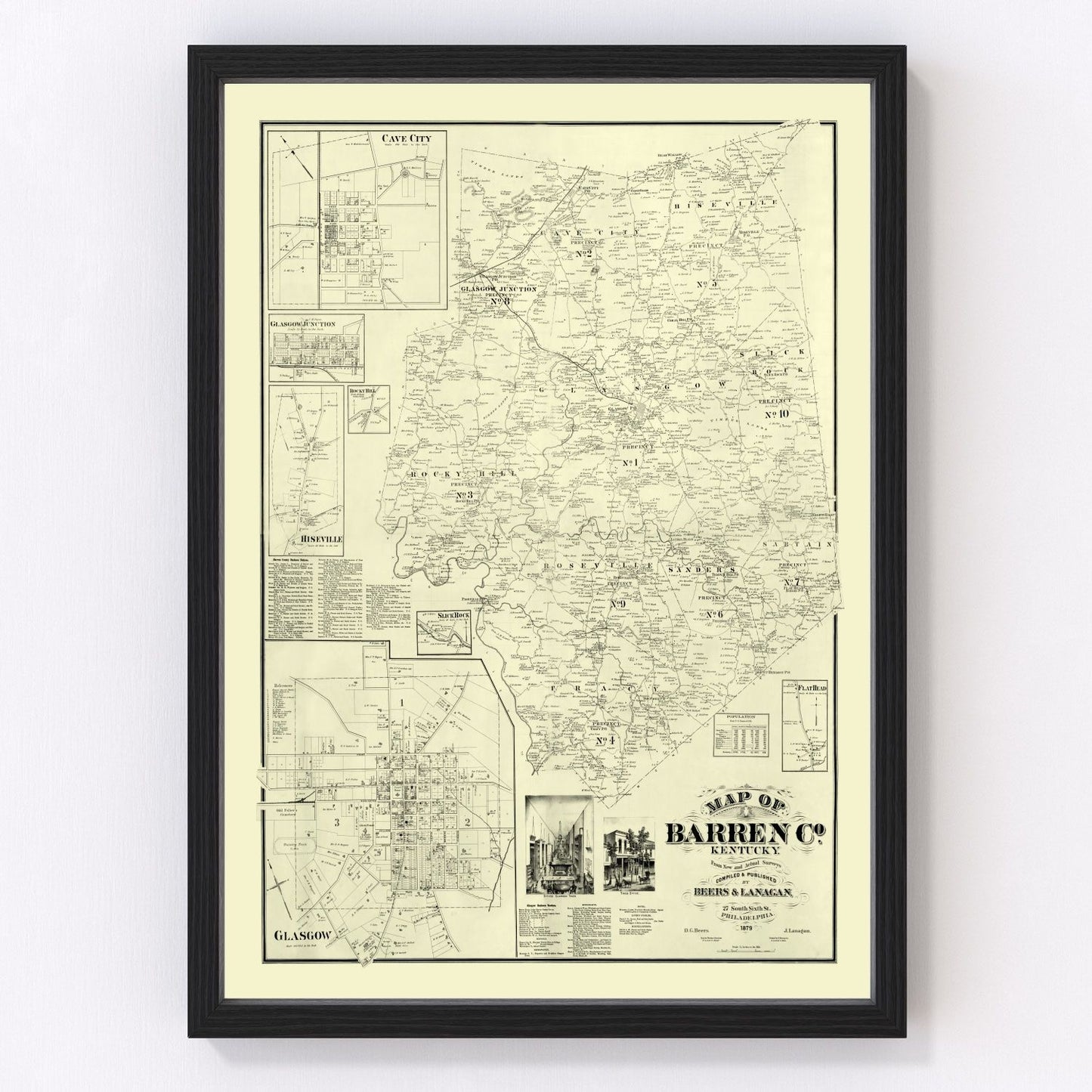 Vintage map of Barren County, Kentucky, 1879