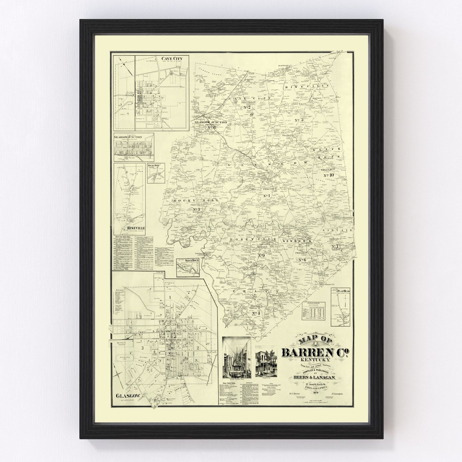 Vintage map of Barren County, Kentucky, 1879
