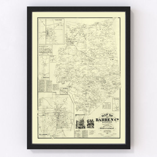 Vintage map of Barren County, Kentucky, 1879