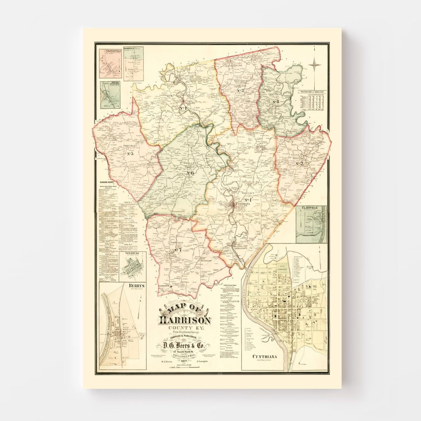Vintage Map of Harrison County, Kentucky, 1877