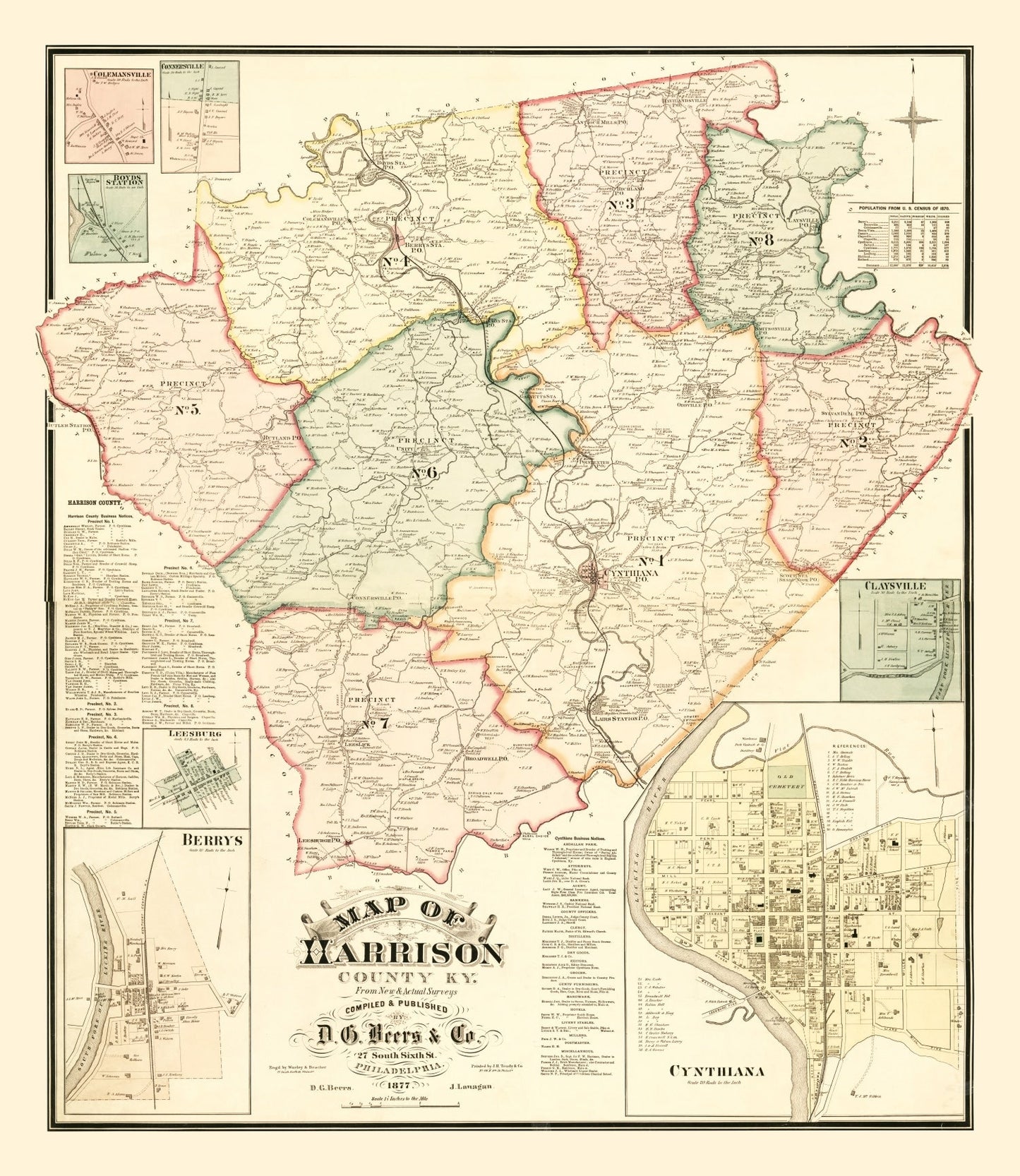 Vintage Map of Harrison County, Kentucky, 1877