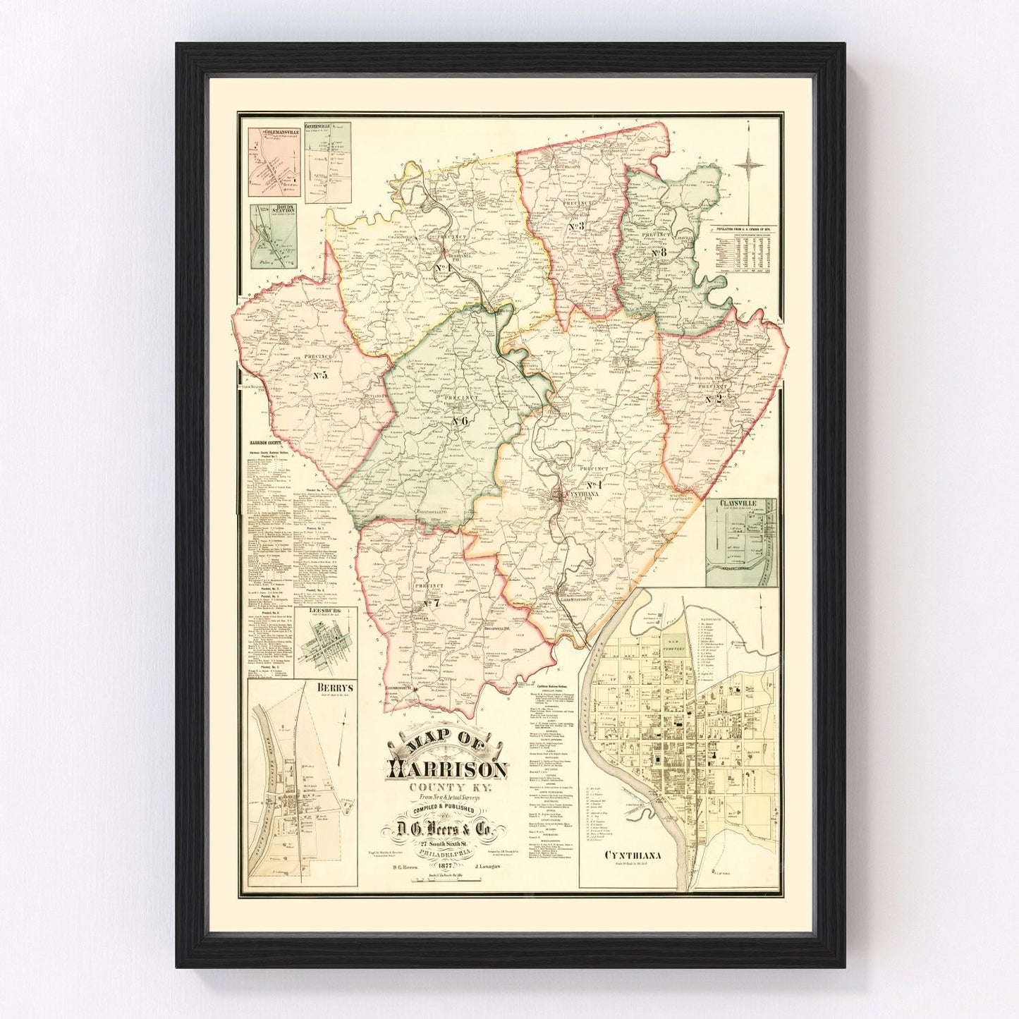 Vintage map of Harrison County, Kentucky, 1877