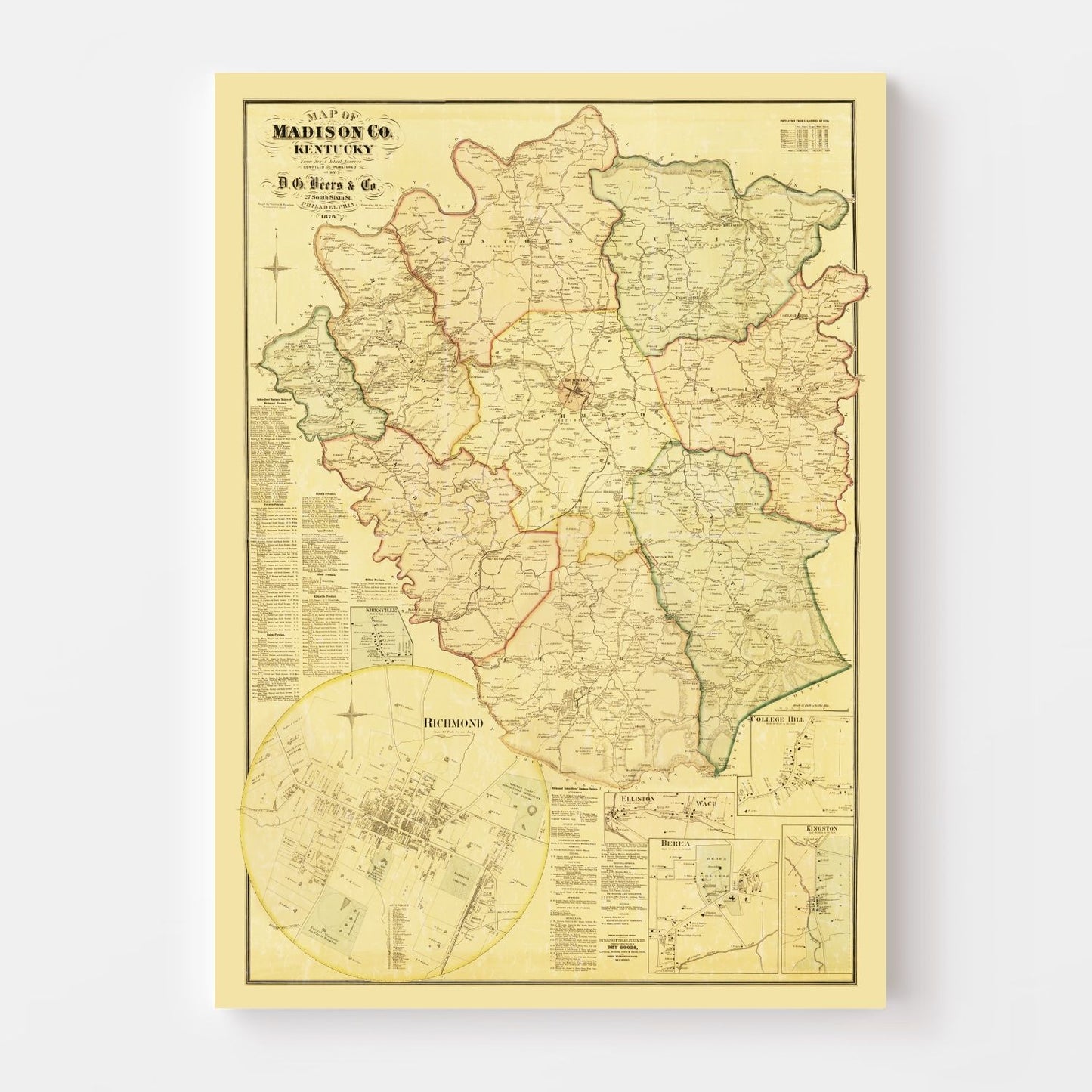 Vintage Map of Madison County, Kentucky, 1876