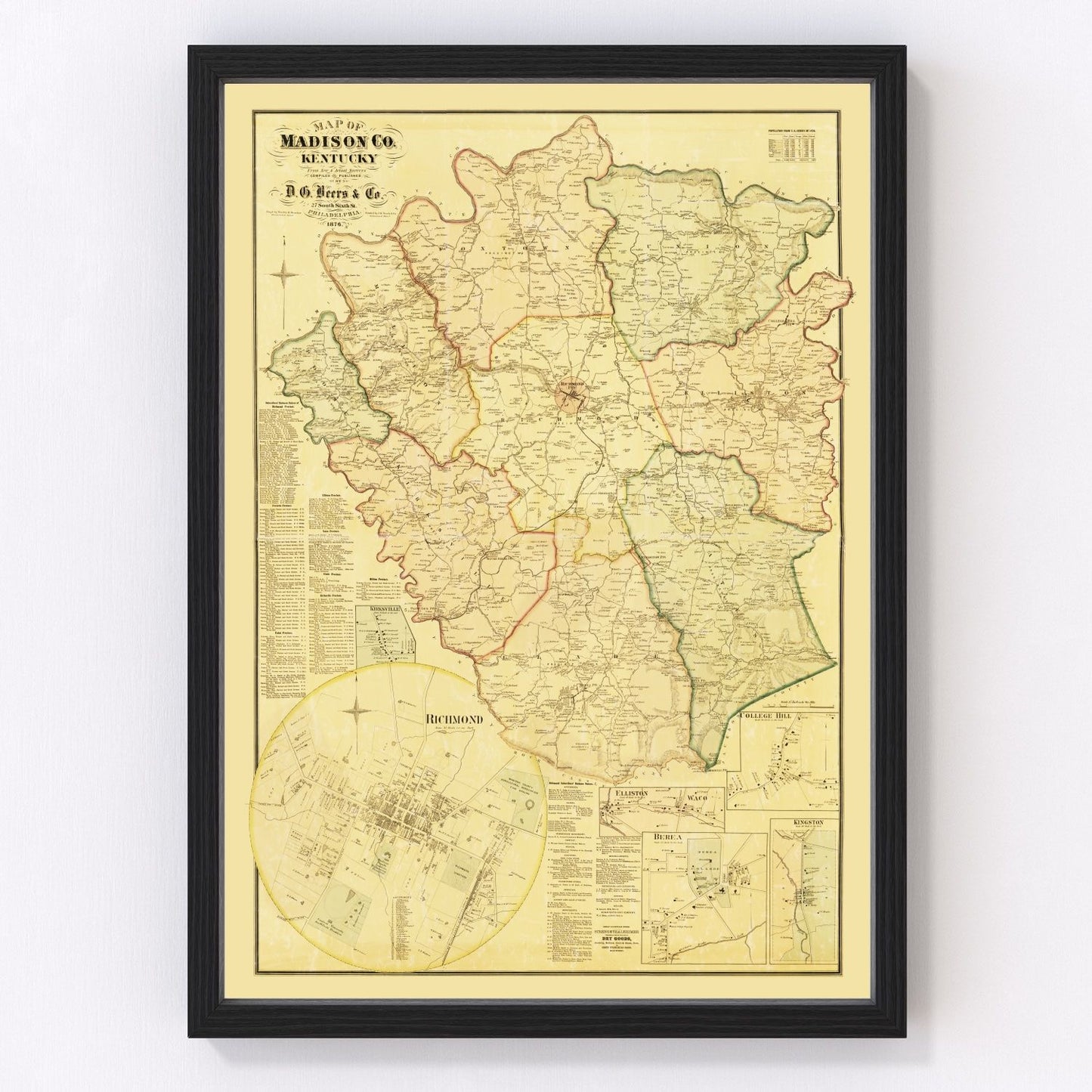 Vintage map of Madison County, Kentucky, 1876