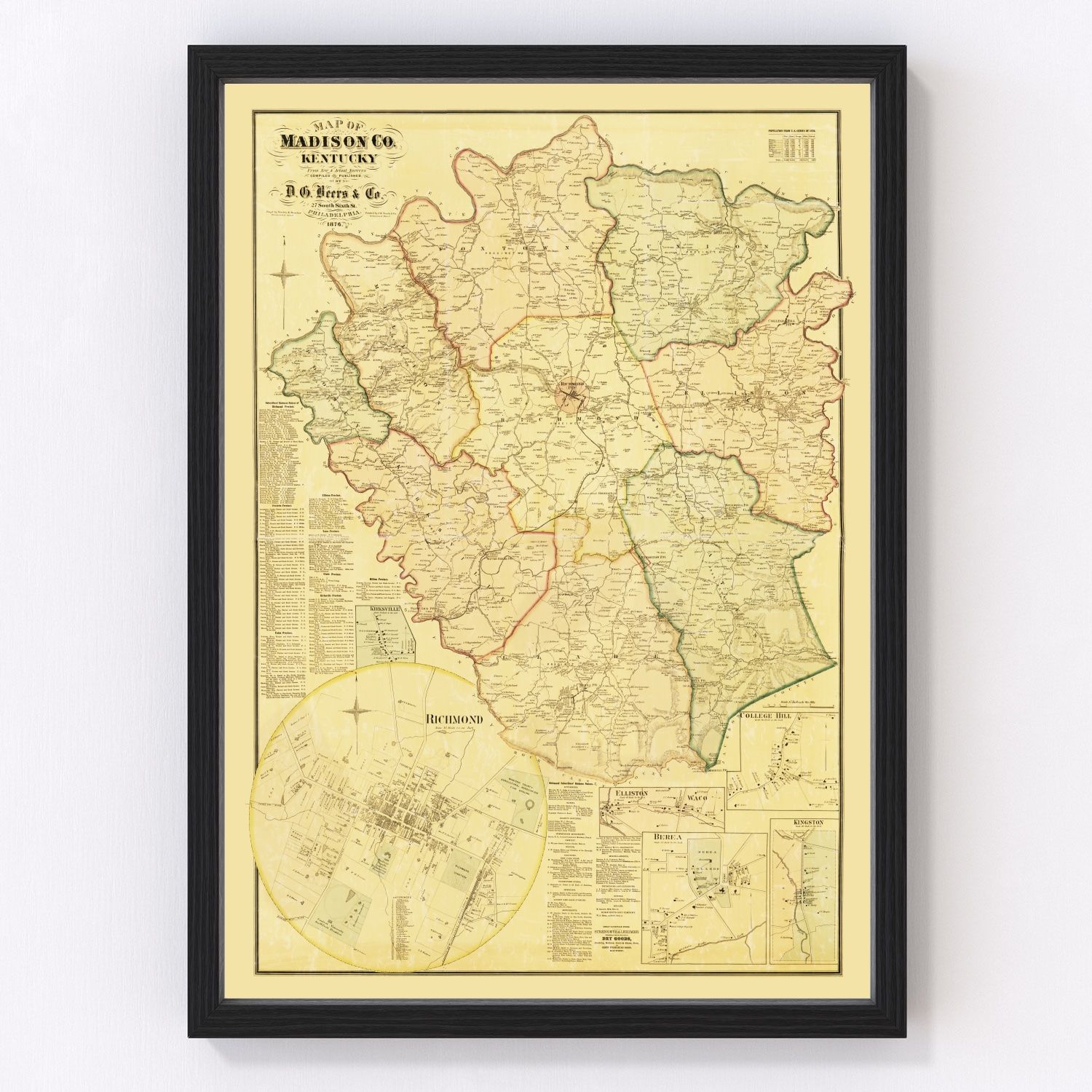 Vintage map of Madison County, Kentucky, 1876