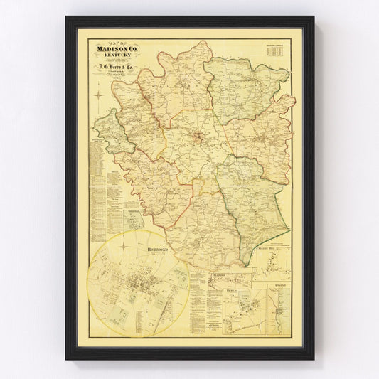 Vintage map of Madison County, Kentucky, 1876