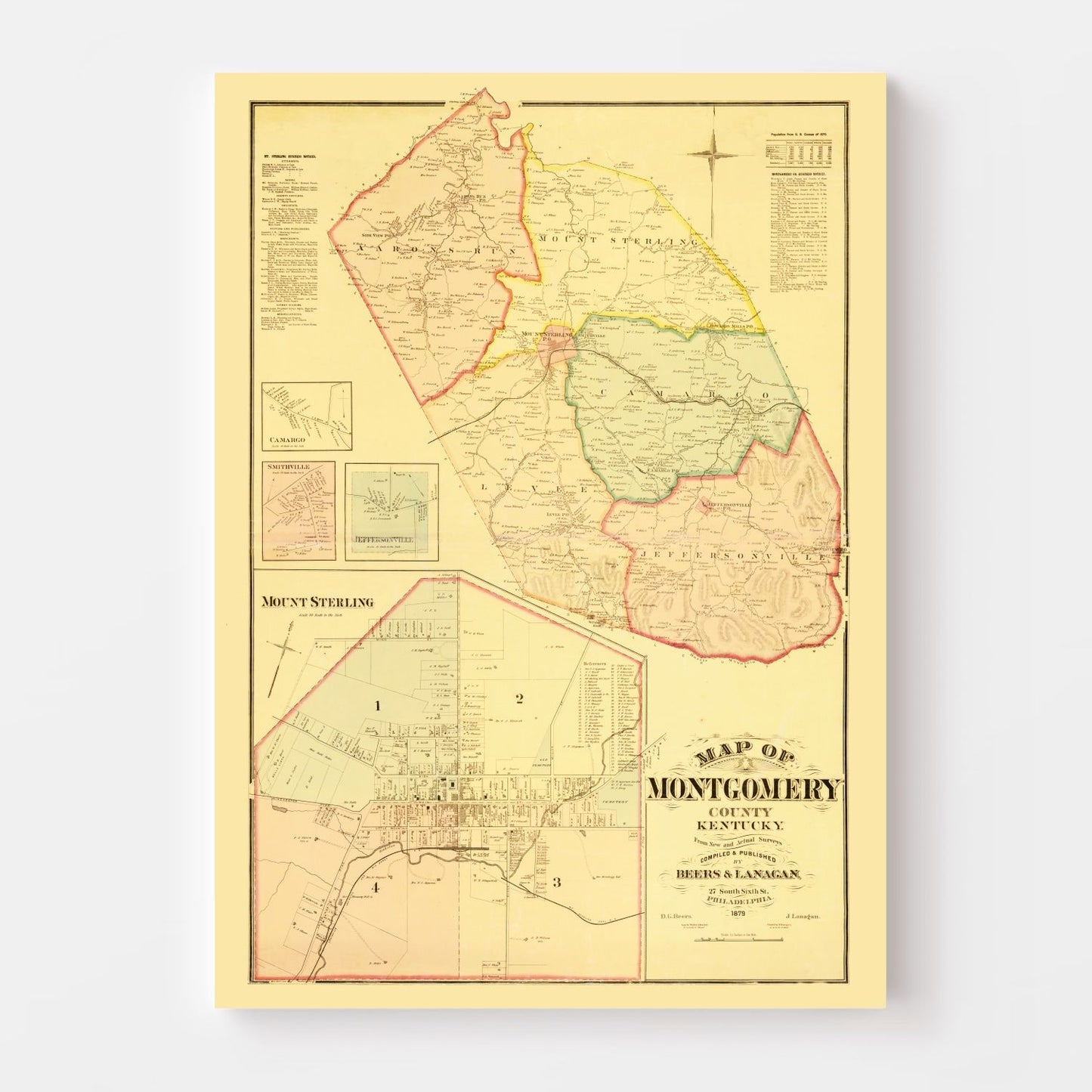 Vintage Map of Montgomery County, Kentucky, 1879