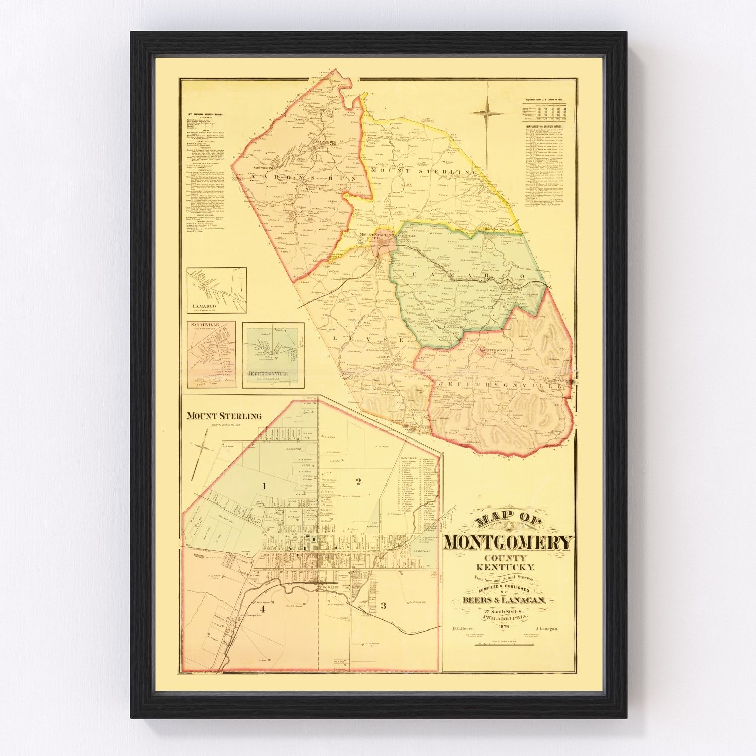 Vintage map of Montgomery County, Kentucky, 1879