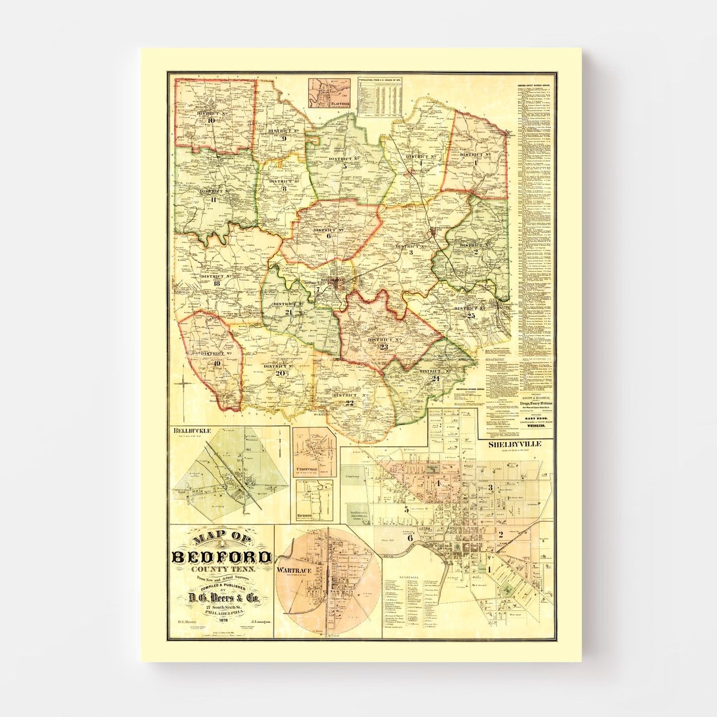 Vintage Map of Bedford County, Tennessee, 1878