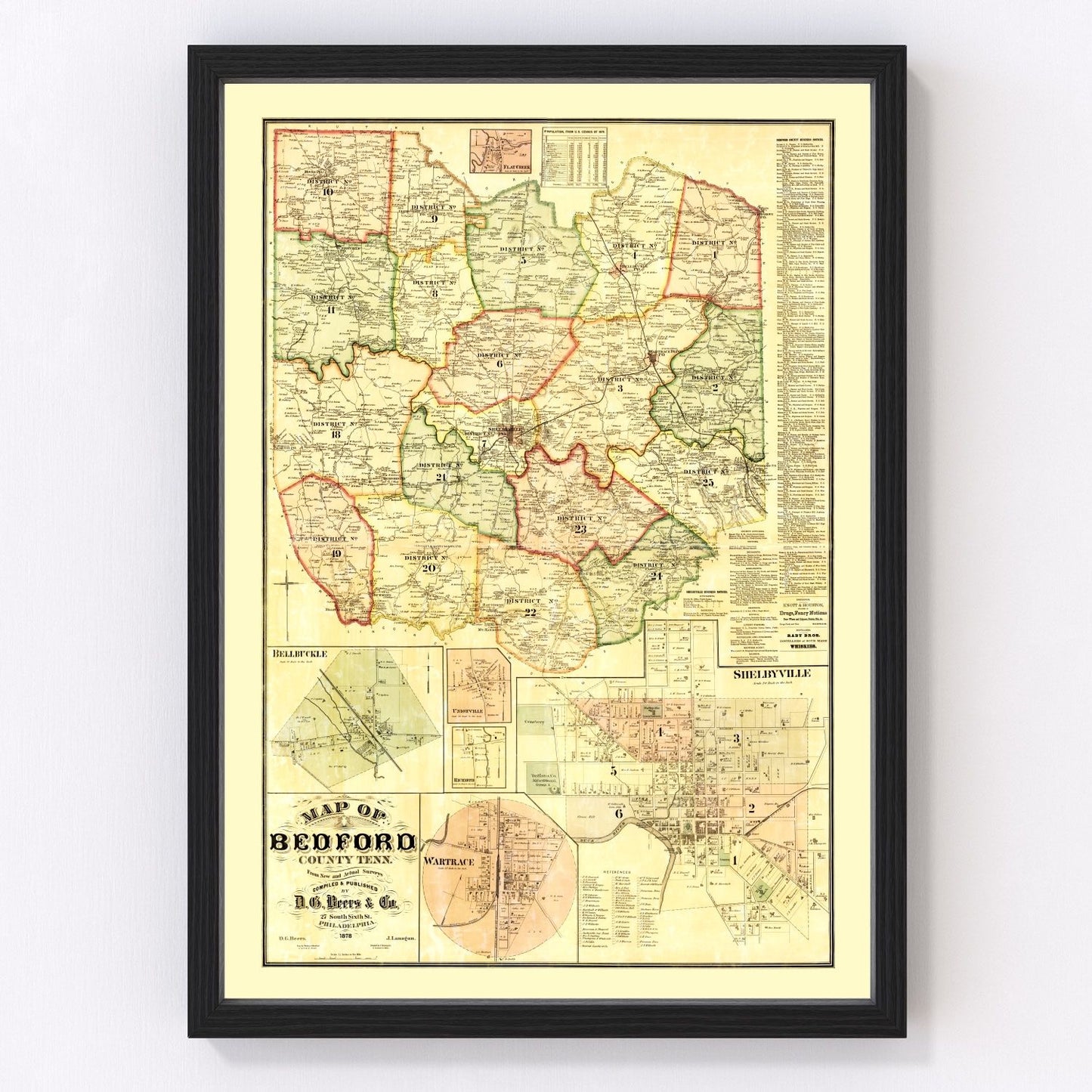 Vintage map of Bedford County, Tennessee, 1878
