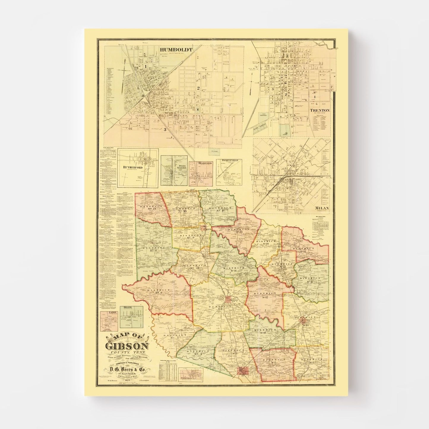 Vintage Map of Gibson County, Tennessee, 1877