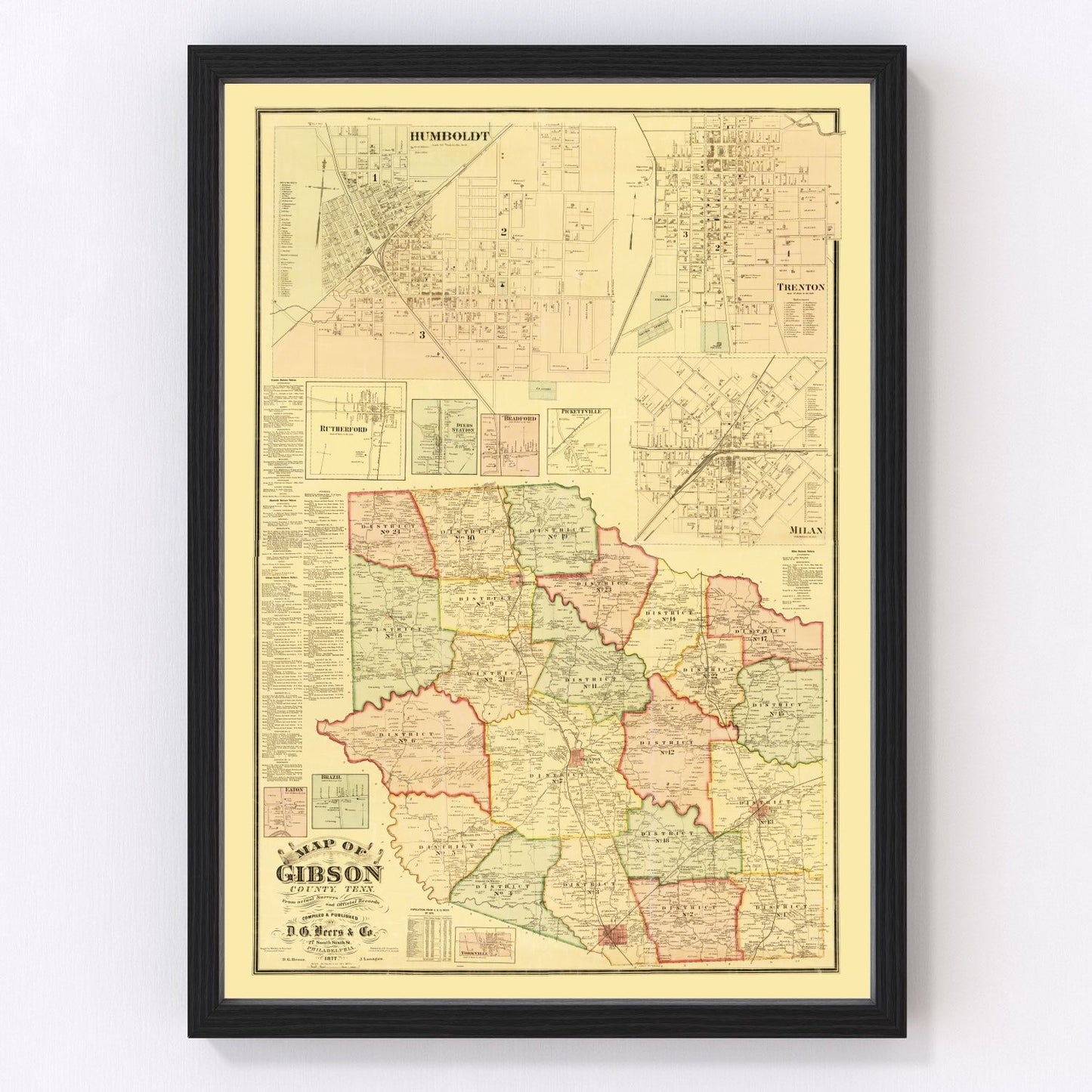 Vintage map of Gibson County, Tennessee, 1877