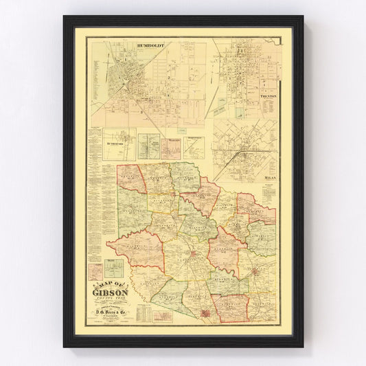 Vintage map of Gibson County, Tennessee, 1877