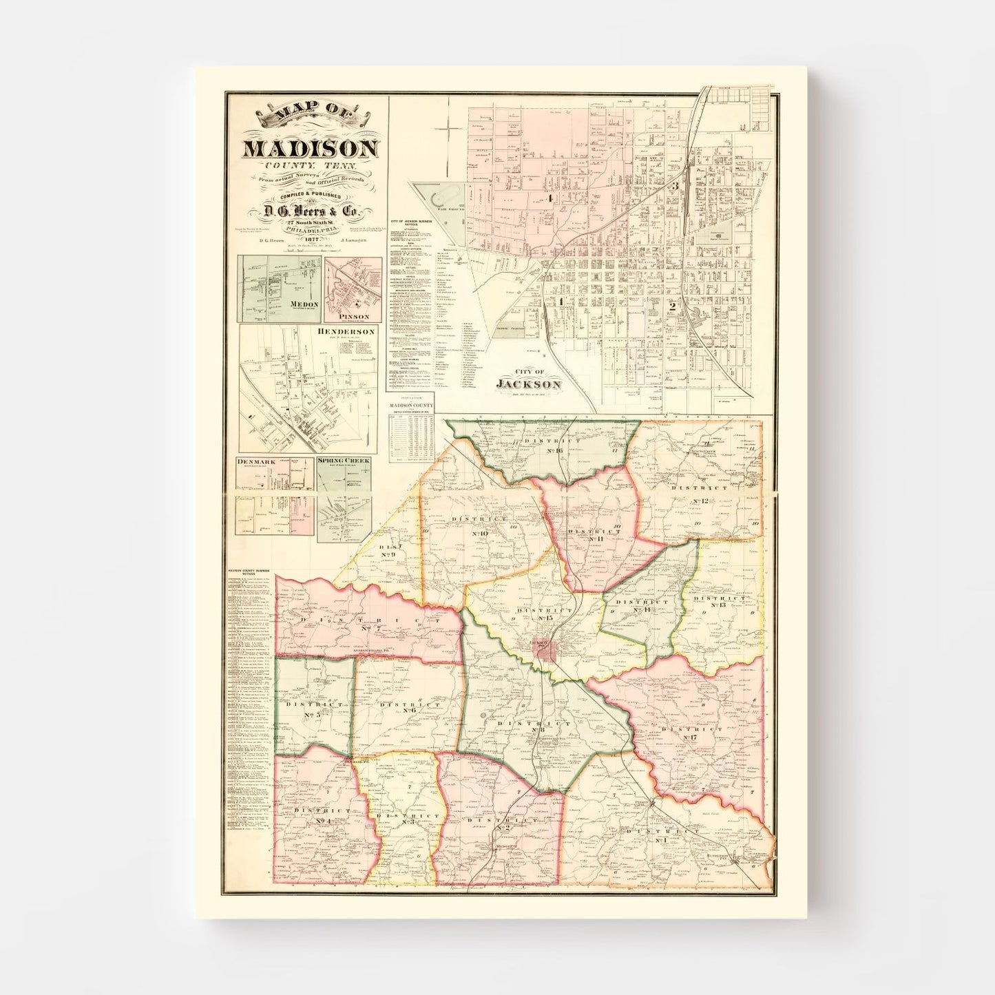 Vintage Map of Madison County, Tennessee, 1877