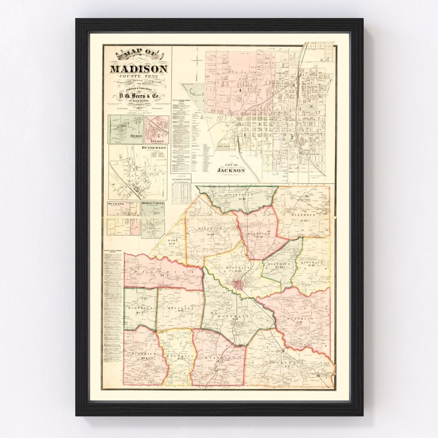 Vintage map of Madison County, Tennessee, 1877