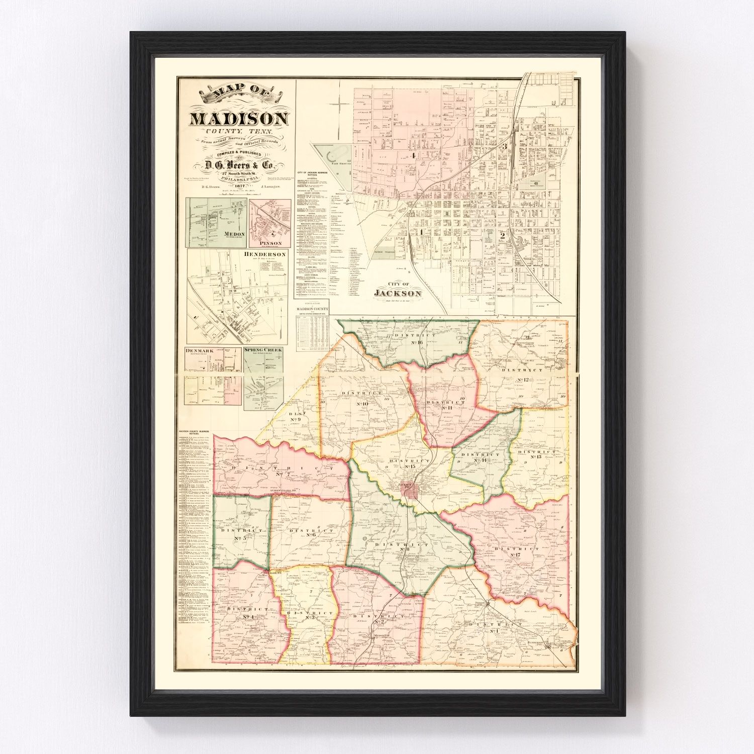 Vintage map of Madison County, Tennessee, 1877