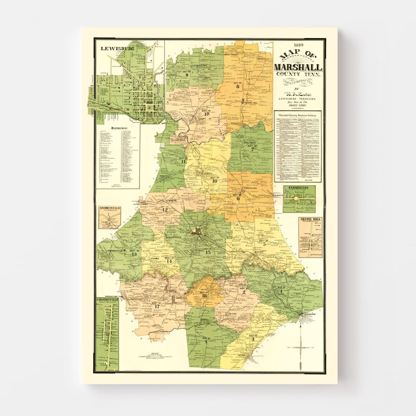 Vintage Map of Marshall County, Tennessee, 1899