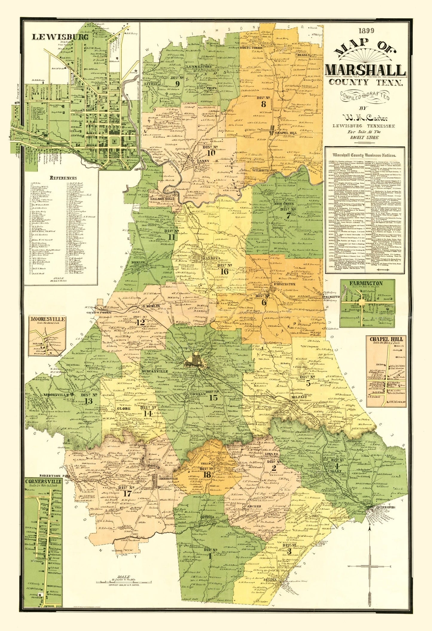 Vintage Map of Marshall County, Tennessee, 1899