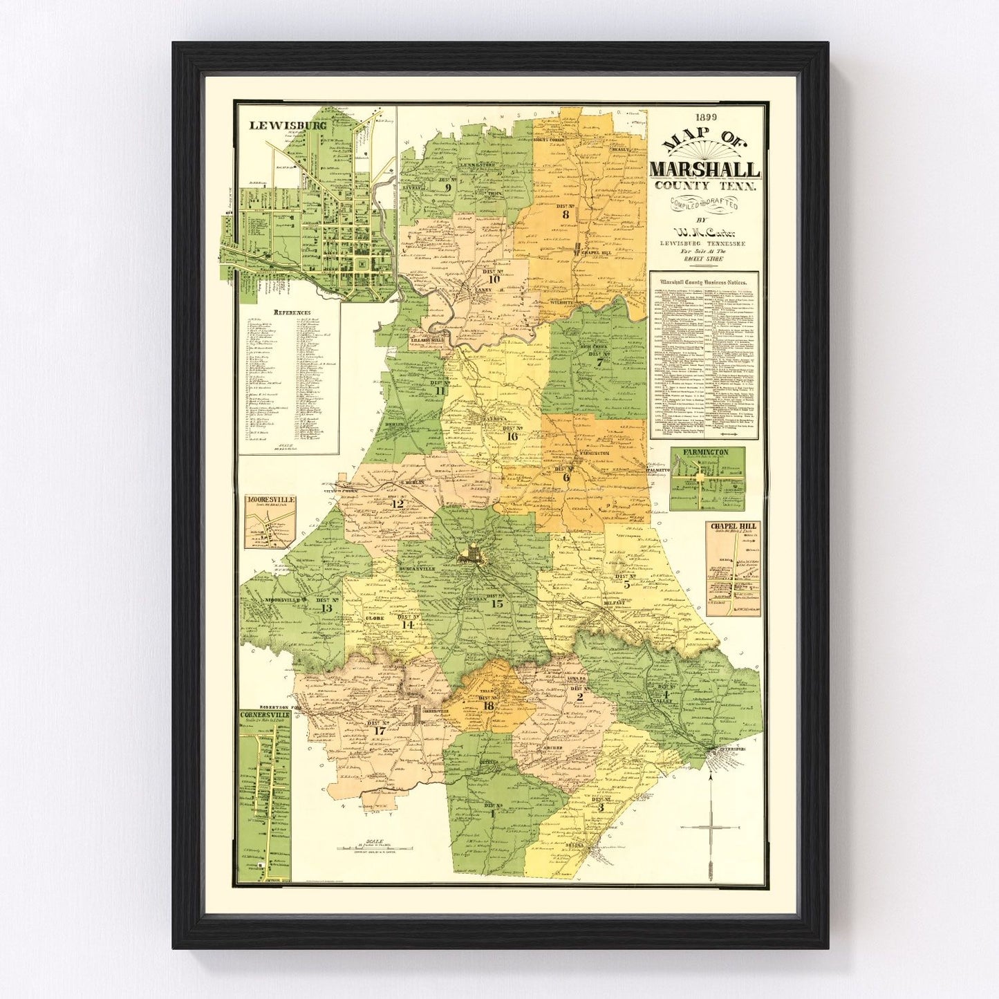 Vintage map of Marshall County, Tennessee, 1899