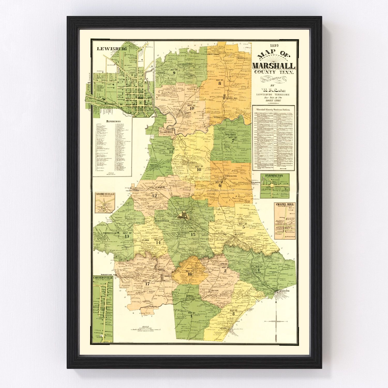 Vintage map of Marshall County, Tennessee, 1899