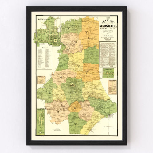 Vintage map of Marshall County, Tennessee, 1899