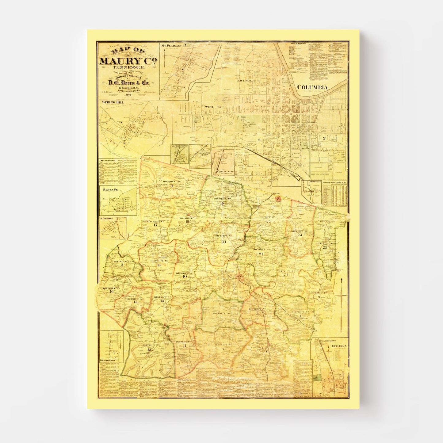 Vintage Map of Maury County, Tennessee, 1878