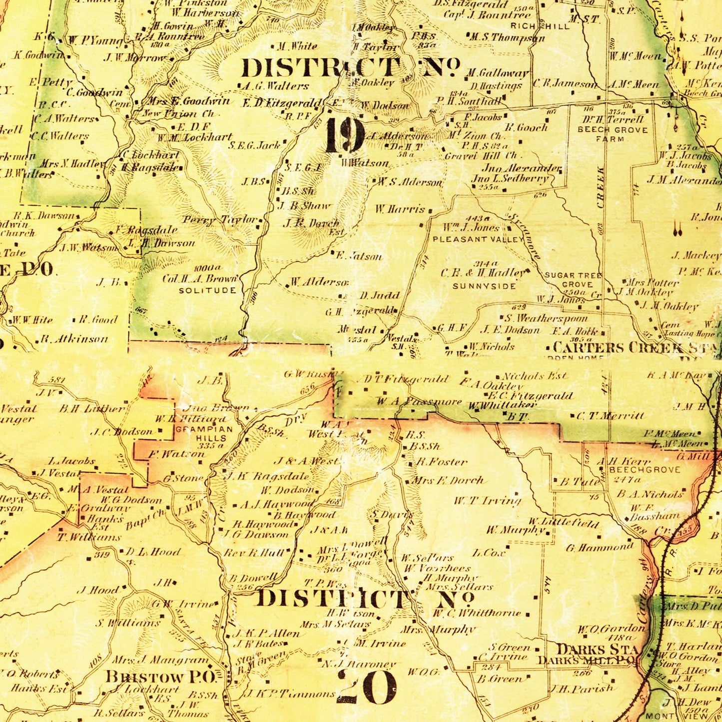 Vintage Map of Maury County, Tennessee, 1878