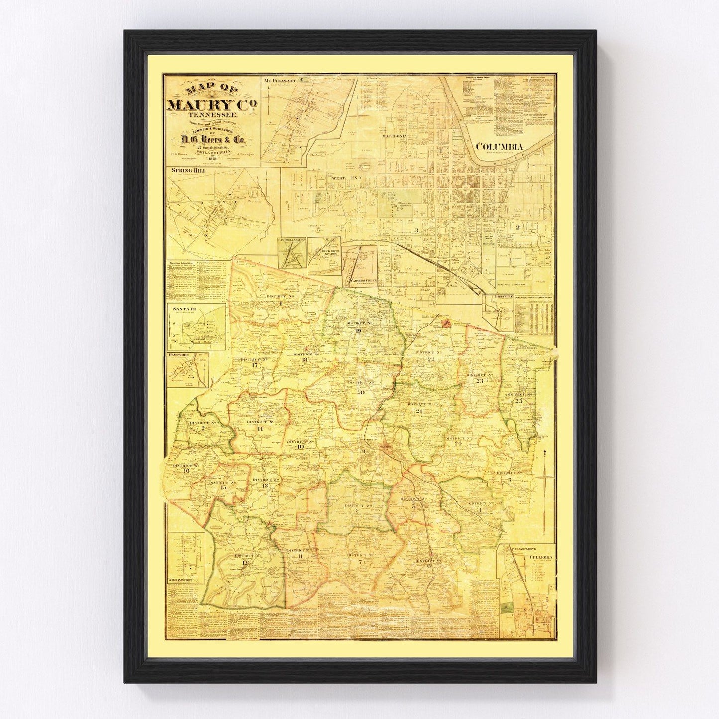 Vintage map of Maury County, Tennessee, 1878