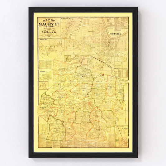 Vintage map of Maury County, Tennessee, 1878