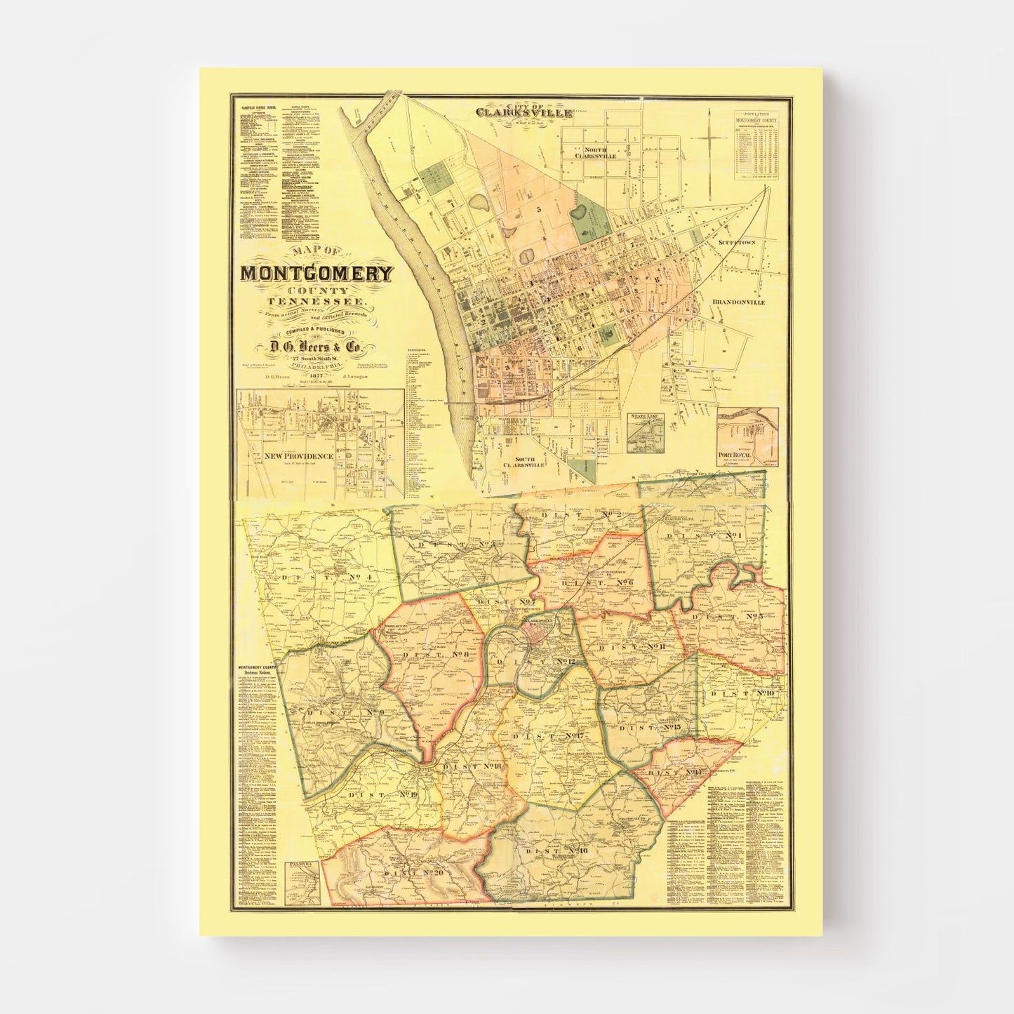Vintage Map of Montgomery County, Tennessee, 1877