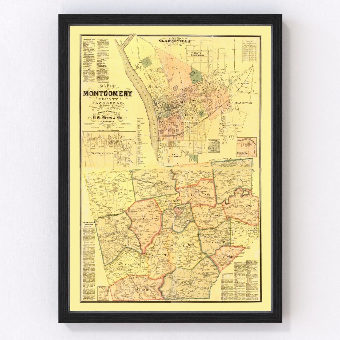 Vintage map of Montgomery County, Tennessee, 1877