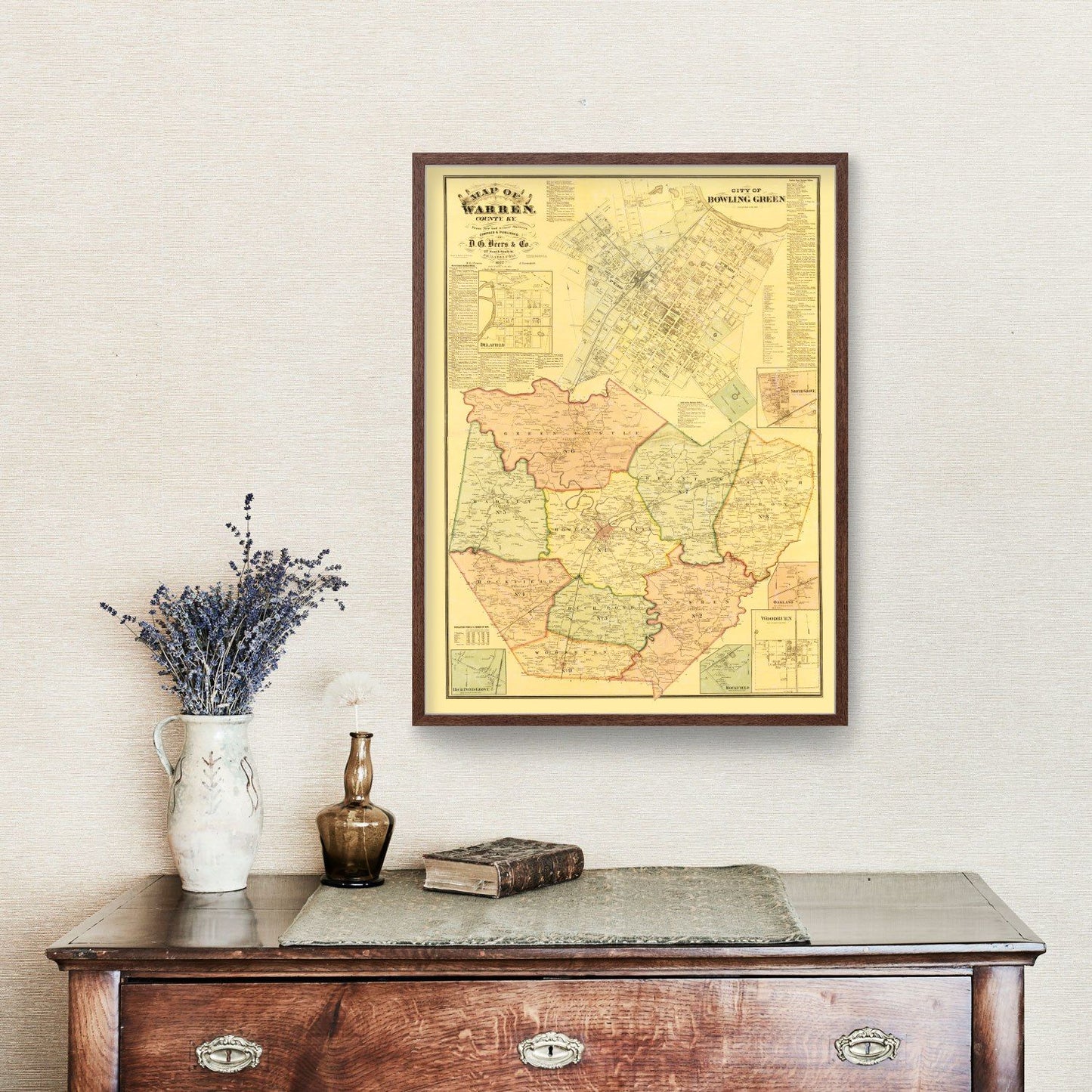 Vintage Map of Warren County, Kentucky, 1877