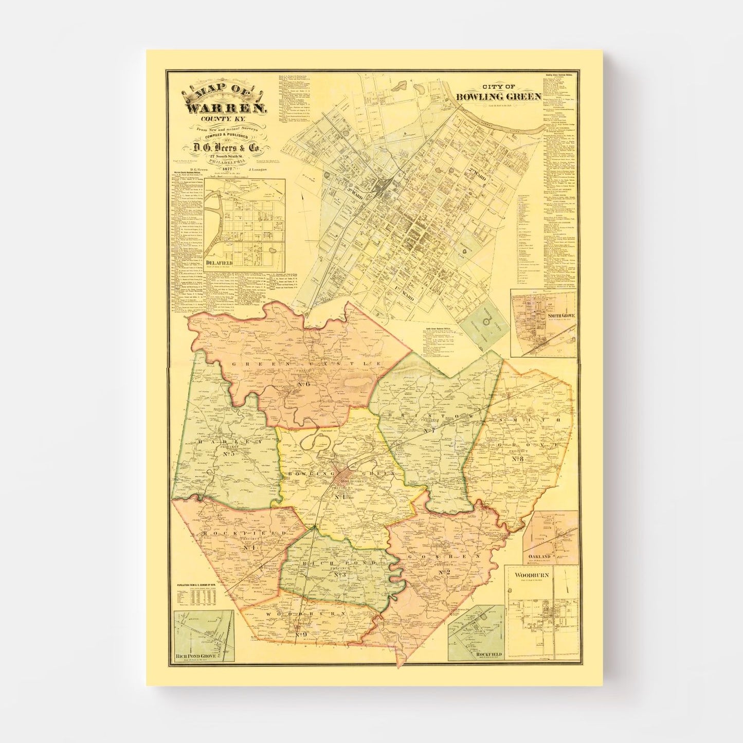 Vintage Map of Warren County, Kentucky, 1877