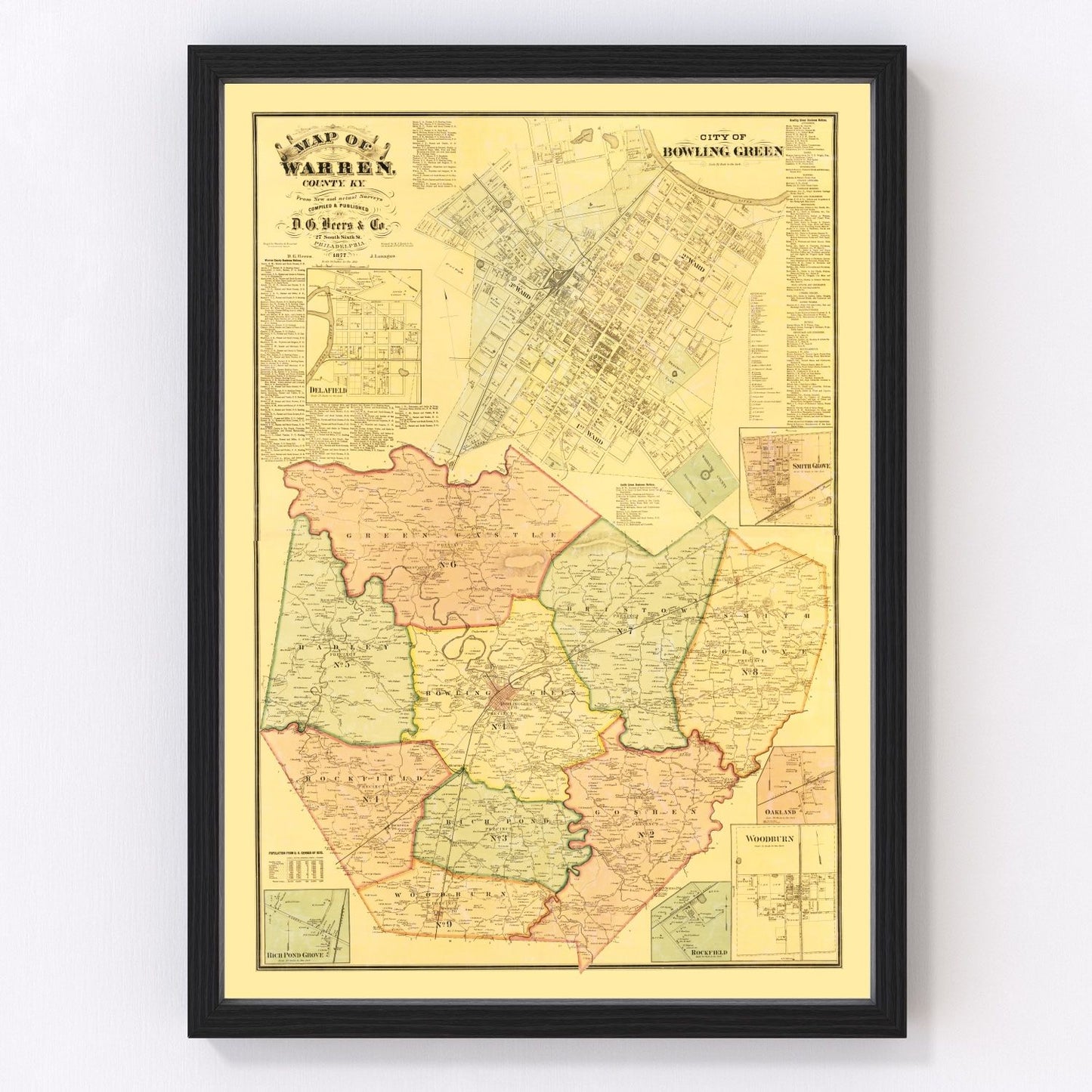 Vintage map of Warren County, Kentucky, 1877, digitally restored