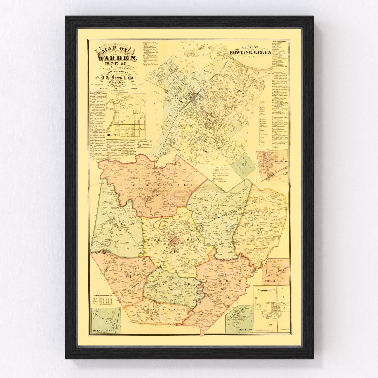 Vintage map of Warren County, Kentucky, 1877, digitally restored