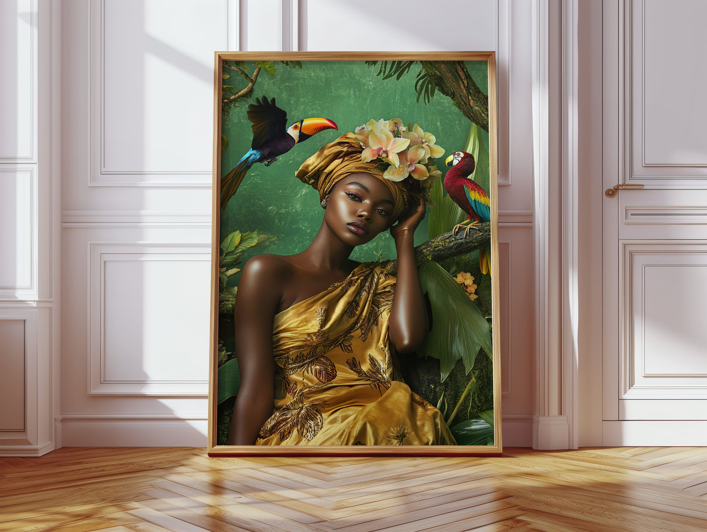 Golden Muse of the Jungle - Boho Tropical Portrait Art