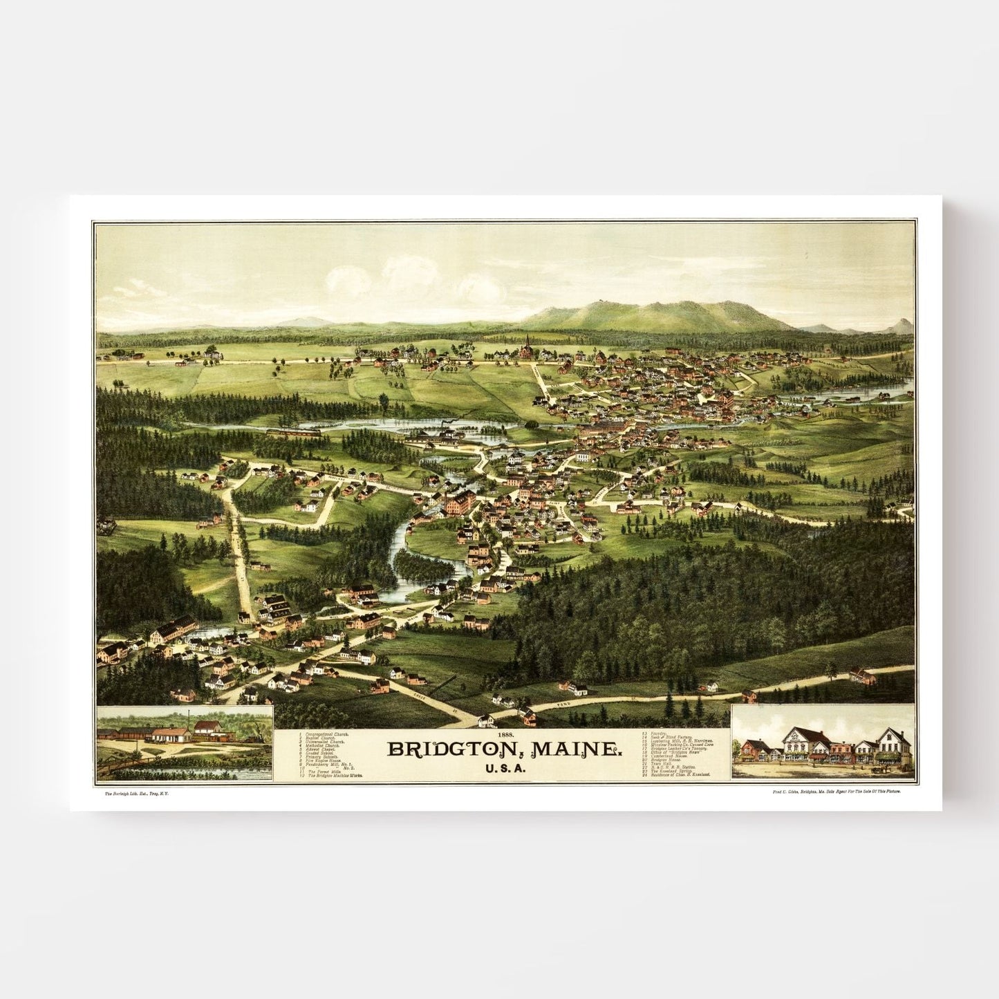 Vintage Map of Bridgton, Maine, 1888