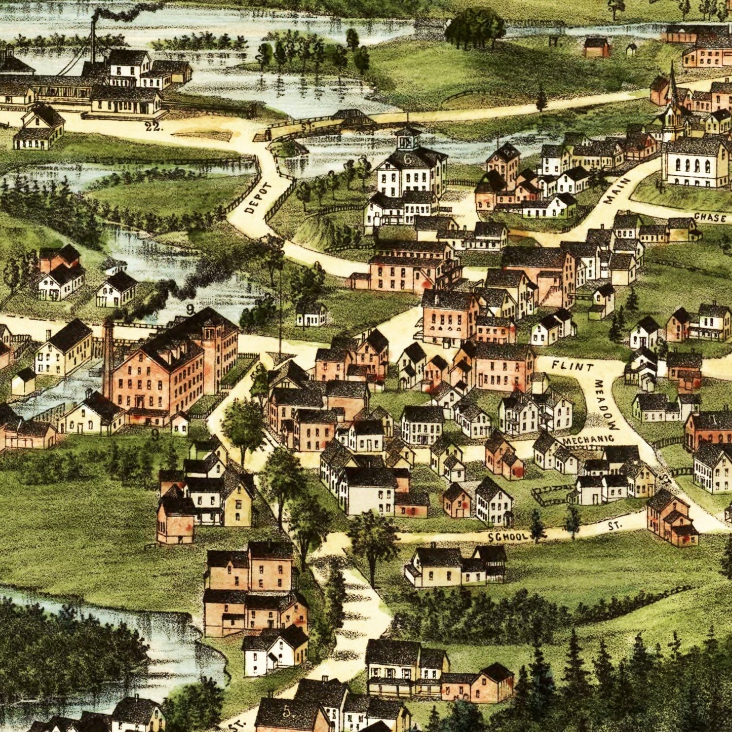 Vintage Map of Bridgton, Maine, 1888
