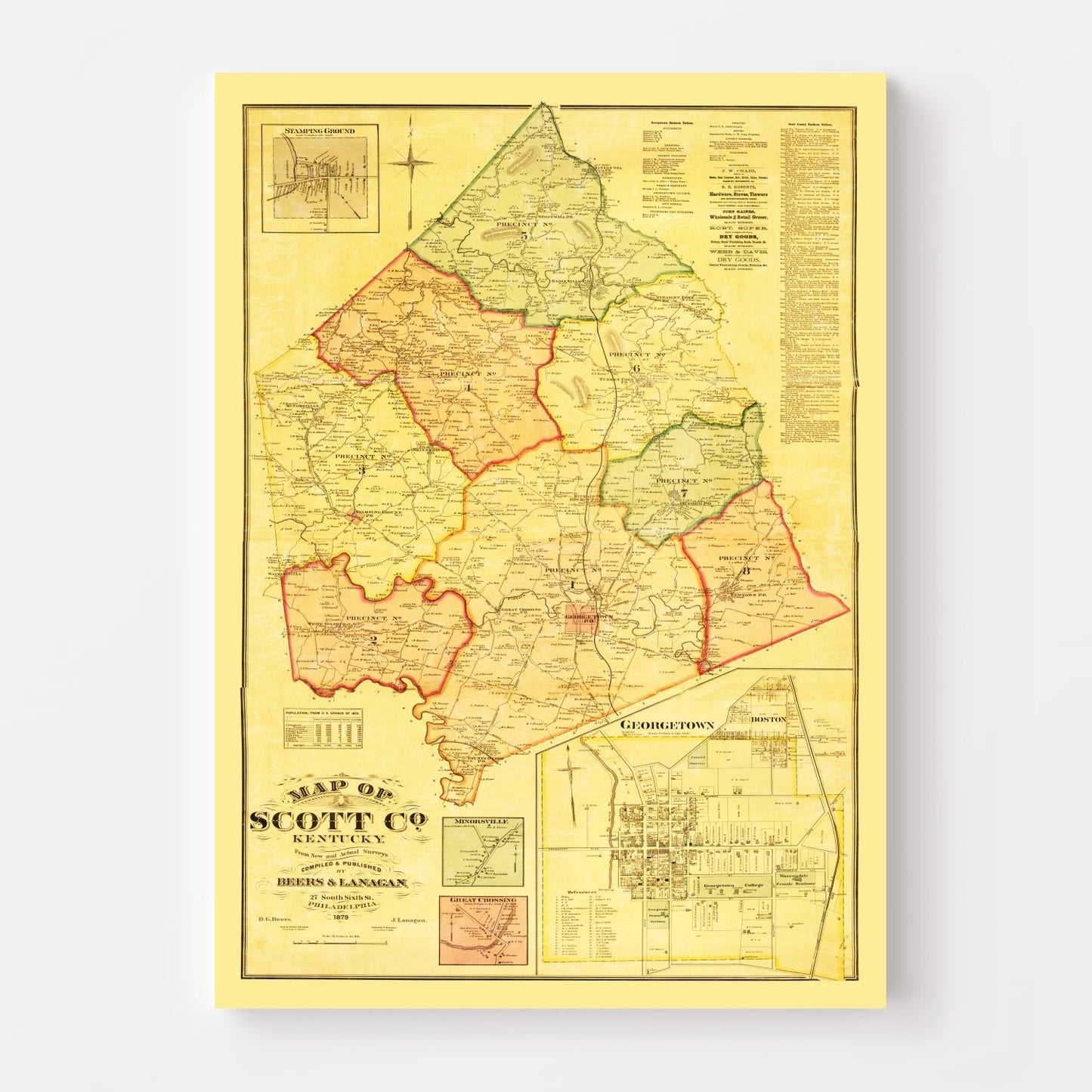 Vintage Map of Scott County, Kentucky, 1879