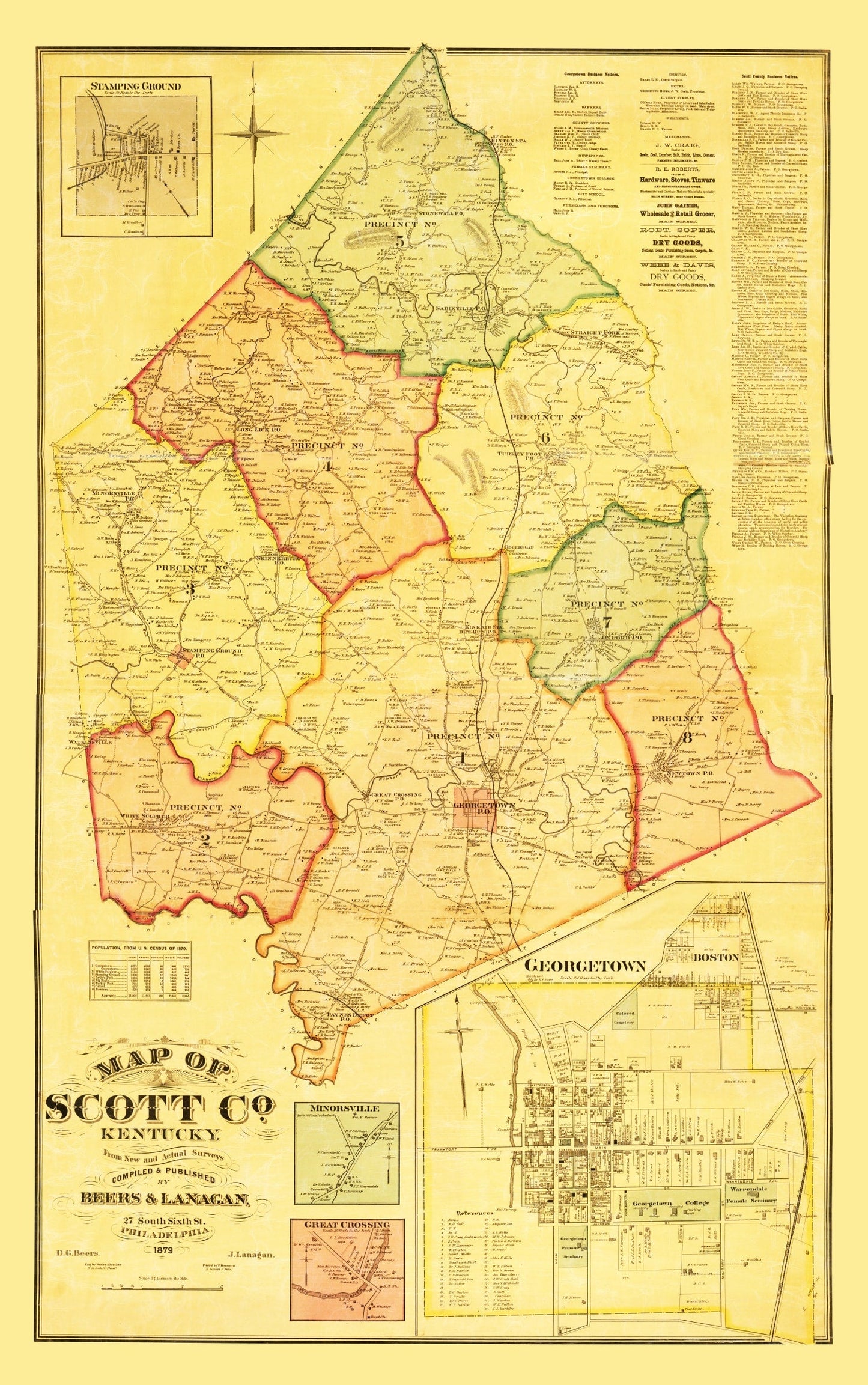 Vintage Map of Scott County, Kentucky, 1879