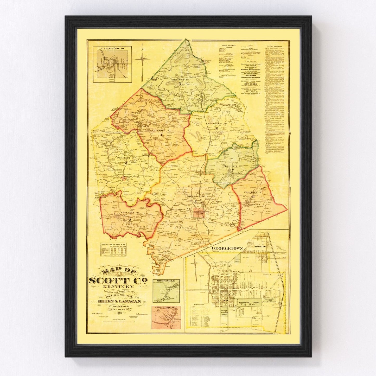vintage map of Scott County, Kentucky, 1879