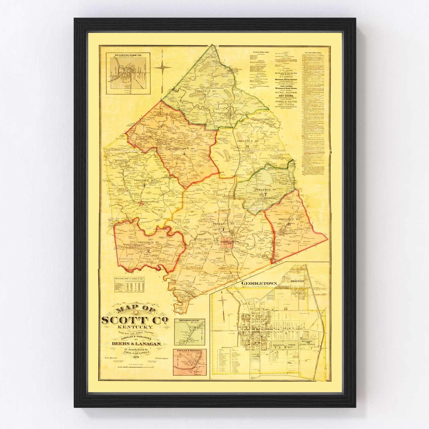 vintage map of Scott County, Kentucky, 1879