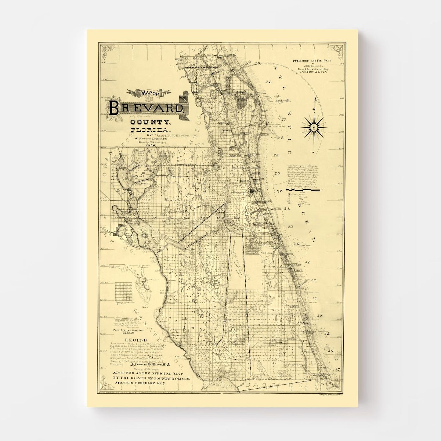 Vintage Map of Brevard County, Florida 1893