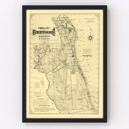 vintage map of Brevard County Florida, 1893, restored print wall art