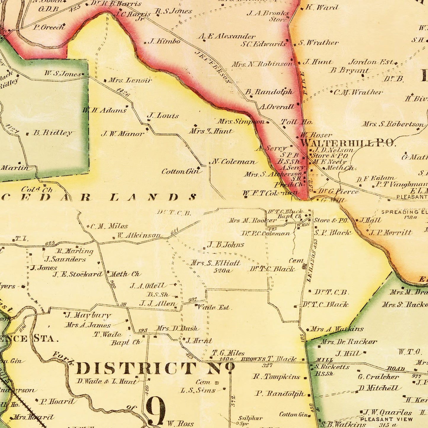 Vintage Map of Rutherford County, Tennessee, 1878