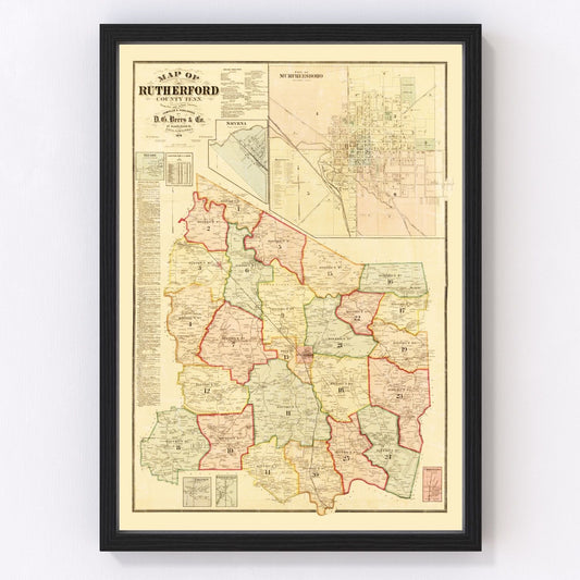 vintage map of Rutherford County, Tennessee, 1878