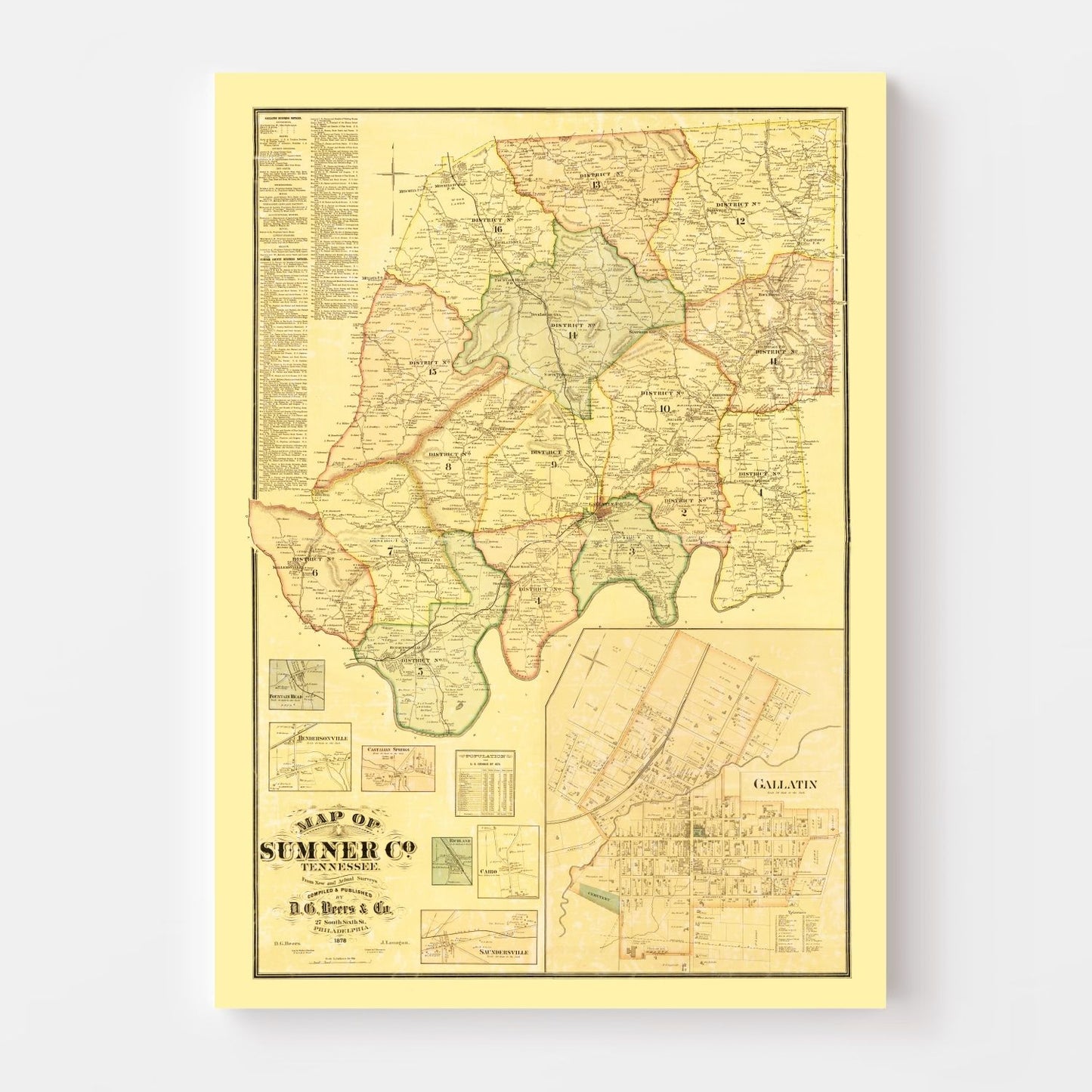 Vintage Map of Sumner County, Tennessee, 1878