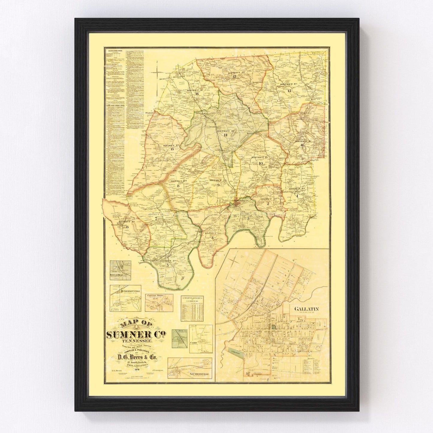 Vintage map of Sumner County, Tennessee, 1878