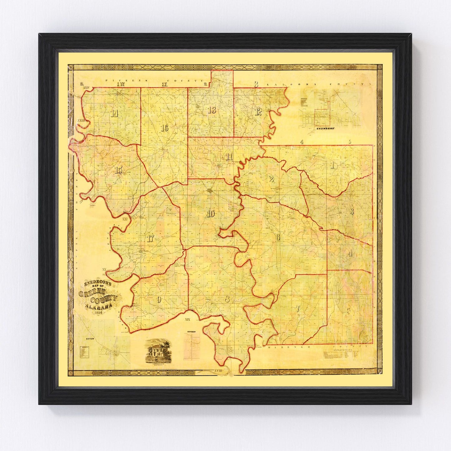 vintage map of Greene County, Alabama, 1856