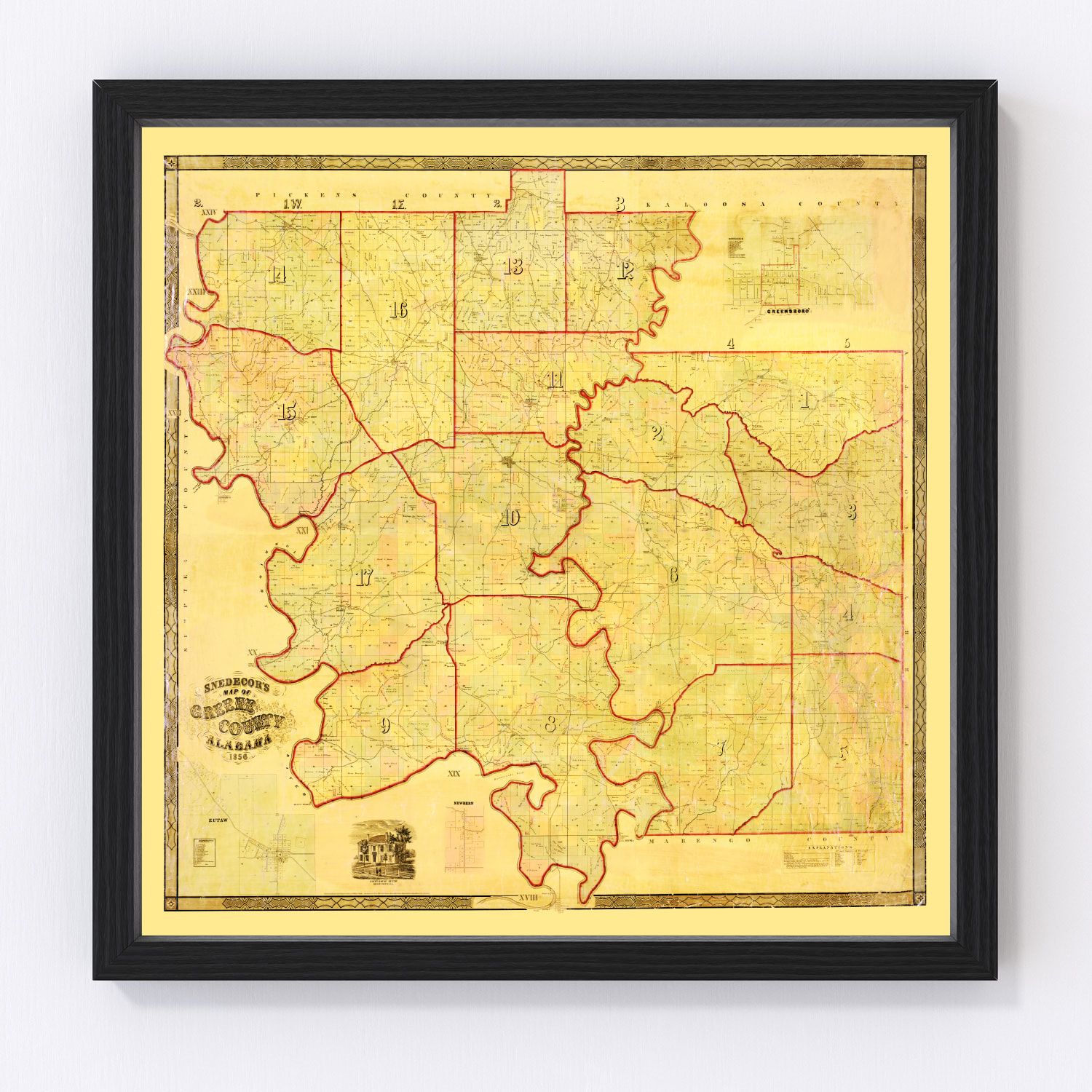 vintage map of Greene County, Alabama, 1856